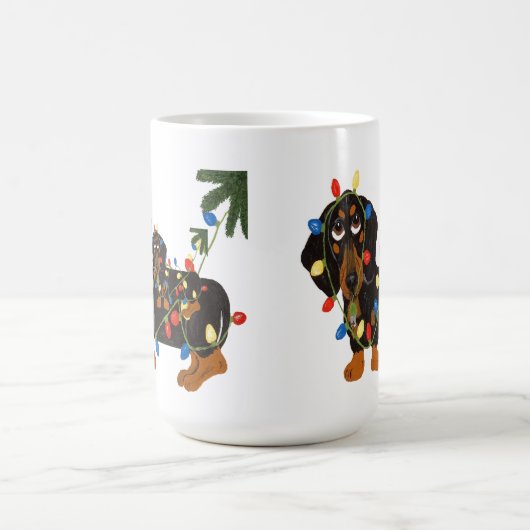 Dackel verwirrt in der Weihnachtslicht-Tasse Kaffeetasse (Mittel)