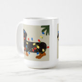 Dackel verwirrte in Weihnachtslicht-Schwarzem/in Kaffeetasse (Vorderseite Links)