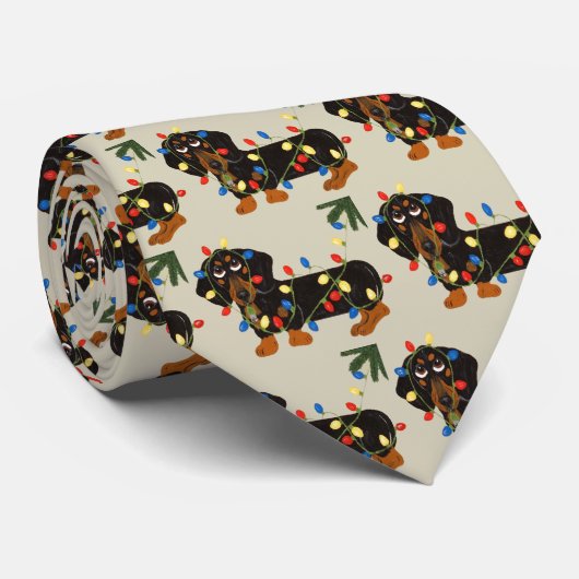 Dackel verwirrte in Weihnachtslicht-Schwarzem/in Krawatte (Gerollt)