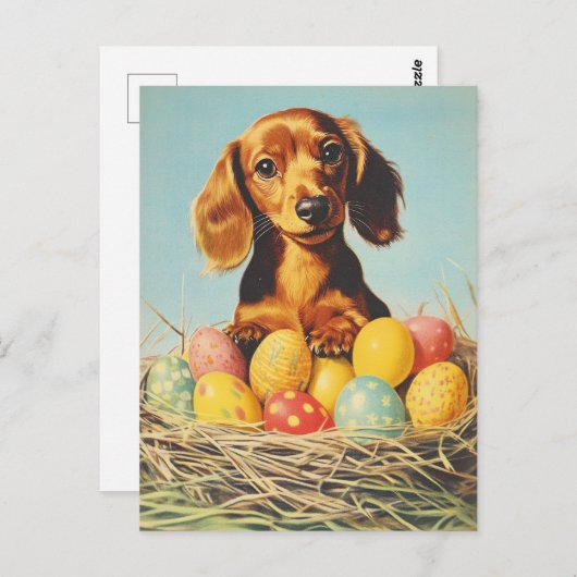 Dackel Vintag Ostern Postkarte (Vorne/Hinten)