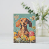 Dackel Vintag Ostern Postkarte (Stehend Vorderseite)