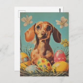 Dackel Vintag Ostern Postkarte (Vorne/Hinten)