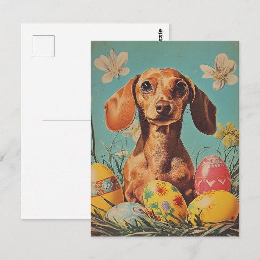 Dackel Vintag Ostern Postkarte (Vorne/Hinten)