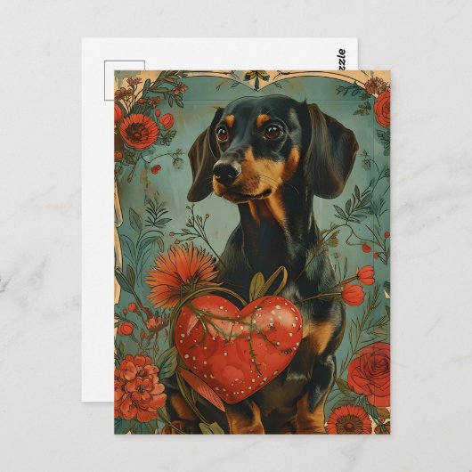 Dackel Vintag Valentinstag Postkarte (Vorne/Hinten)
