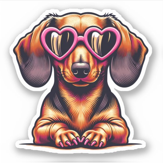 Dackel Vinyl Sticker - Herzbrille (Vorderseite)