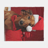 Dackel vor einem Weihnachtsgeschenk Fleecedecke (Vorderseite (Horizontal))