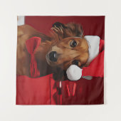 Dackel vor einem Weihnachtsgeschenk Wandteppich (Vorderseite (Horizontal))