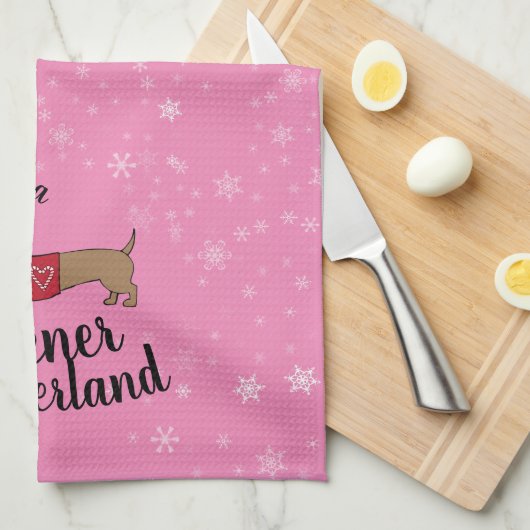 Dackel Wandern in einer Dackel Wunderland Dackel Geschirrtuch (Viertel Falte)