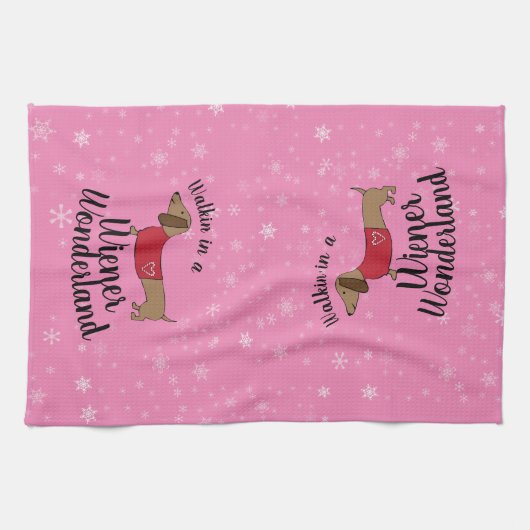 Dackel Wandern in einer Dackel Wunderland Dackel  Geschirrtuch (Horizontal)