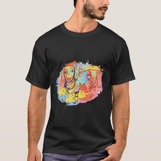 Dackel Wasserfarben Kunst T-Shirt (Vorderseite)