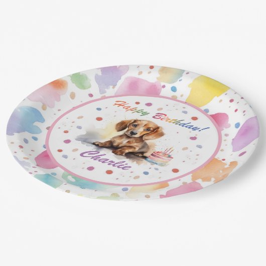 Dackel Wasserfarbpapier-Platte Pappteller (Schrägansicht)