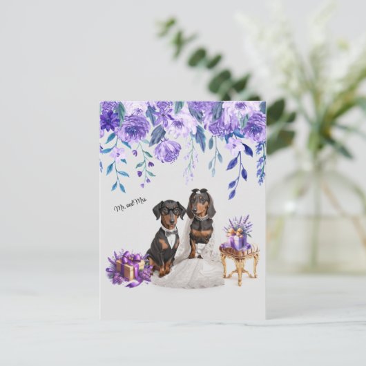 Dackel Wedding Art Postkarte (Stehend Vorderseite)