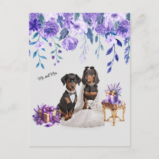 Dackel Wedding Art Postkarte (Vorderseite)