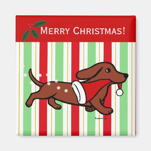 Dackel Weihnachten Cartoon Schneeflocken Magnet (Vorne)