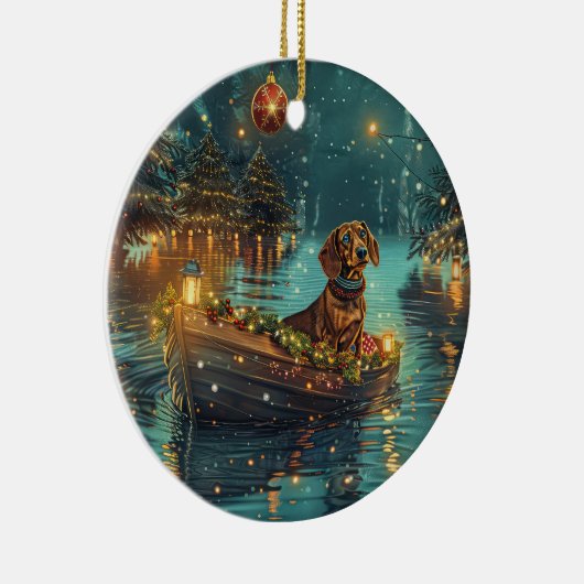 Dackel Weihnachten Feierliche Reise Keramik Ornament (Rechts)