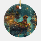 Dackel Weihnachten Feierliche Reise Keramik Ornament (Hinten)