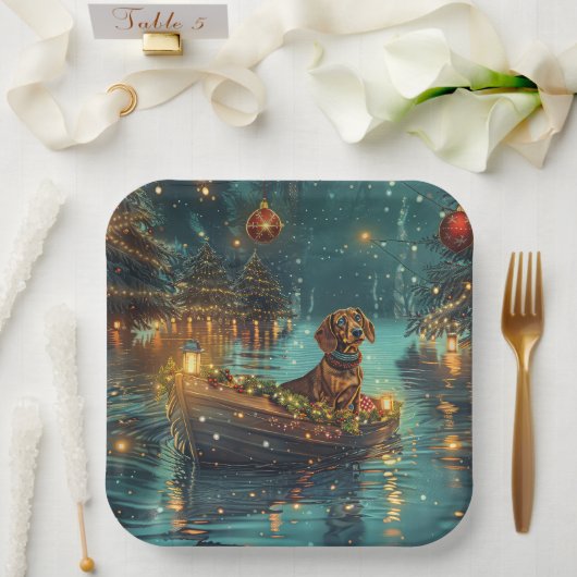 Dackel Weihnachten Feierliche Reise Pappteller (Hochzeit)