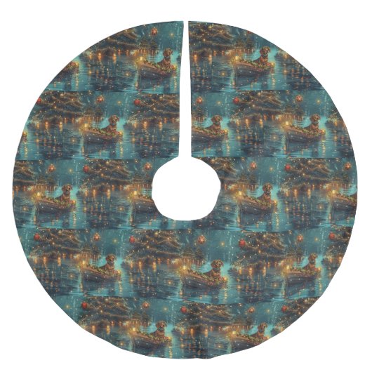 Dackel Weihnachten Feierliche Reise Polyester Weihnachtsbaumdecke (Vorderseite)