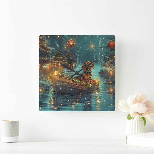 Dackel Weihnachten Feierliche Reise Quadratische Wanduhr (Zuhause)