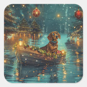 Dackel Weihnachten Feierliche Reise Quadratischer Aufkleber (Vorderseite)