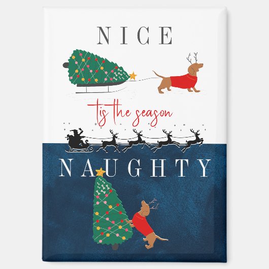 Dackel Weihnachten Hund Red Sweater Nice & Naughty Magnet (Vorderseite)