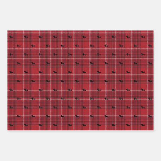 Dackel Weihnachten Karierte Geschenkpackpapier Geschenkpapier Set (Vorderseite)
