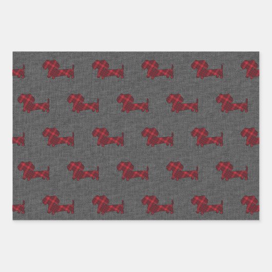 Dackel Weihnachten Karierte Geschenkpackpapier Geschenkpapier Set (Vorderseite 3)