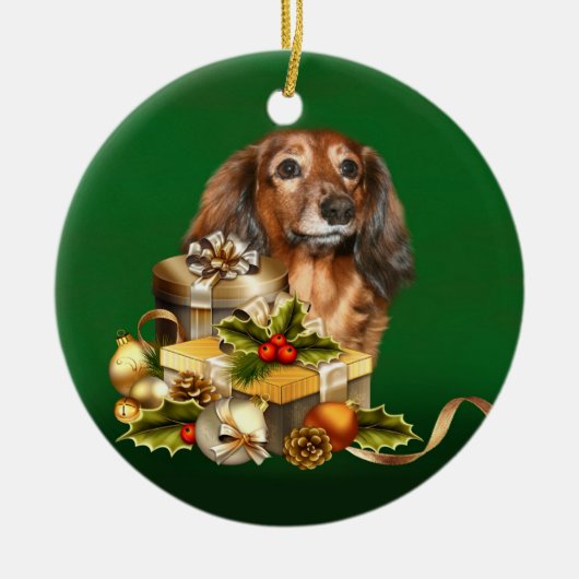 Dackel-Weihnachten Keramik Ornament (Vorne)