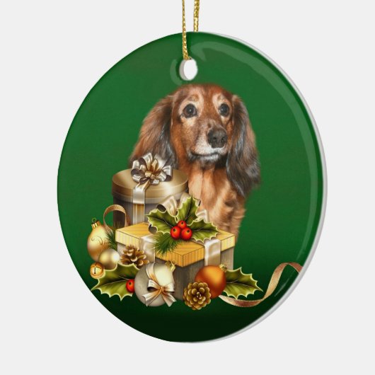 Dackel-Weihnachten Keramik Ornament (Links)