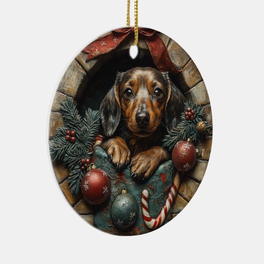 Dackel Weihnachten Keramik Ornament (Rechts)