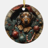 Dackel Weihnachten Keramik Ornament (Vorne)