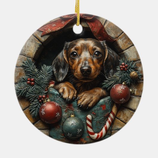Dackel Weihnachten Keramik Ornament (Hinten)