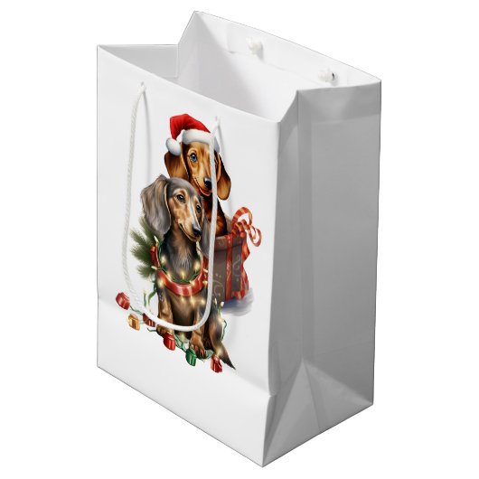 Dackel Weihnachten Mittlere Geschenktüte (Vorderseite Schrägansicht)