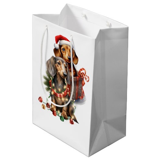 Dackel Weihnachten Mittlere Geschenktüte (Rückseite Schrägansicht)