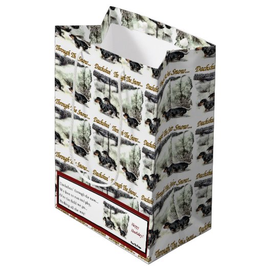 Dackel Weihnachten Mittlere Geschenktüte (Vorderseite Schrägansicht)