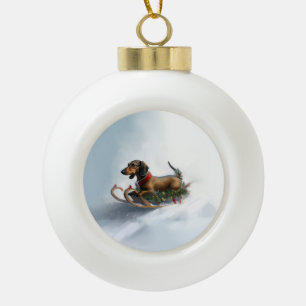 Dackel Weihnachten Schnee Winter Keramik Kugel-Ornament