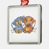 Dackel Weihnachten Silbernes Ornament (Links)
