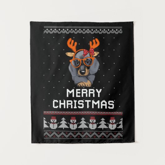 Dackel Weihnachten Wandteppich (Vorderseite)