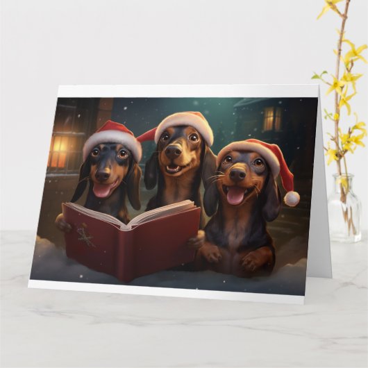 Dackel Weihnachts-Carolers Spaß Urlaub Karte (Gelbe Blume)