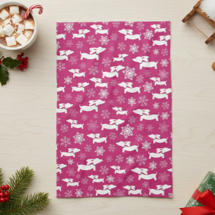 Dackel Weihnachts-Koch-Geschenk Fuchsia Geschirrtuch