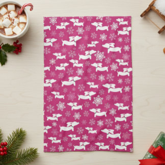 Dackel Weihnachts-Koch-Geschenk Fuchsia Geschirrtuch