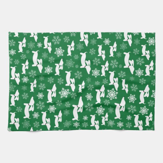 Dackel Weihnachts Koch Geschenk Grün Geschirrtuch (Horizontal)