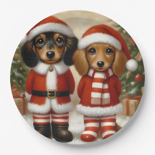 Dackel Weihnachts-Party Teller (Vorderseite)