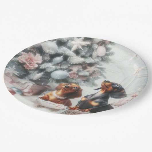 Dackel Weihnachts-Party Teller (Schrägansicht)