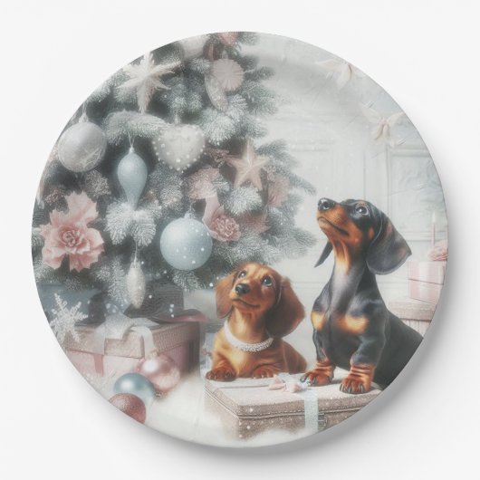 Dackel Weihnachts-Party Teller (Vorderseite)