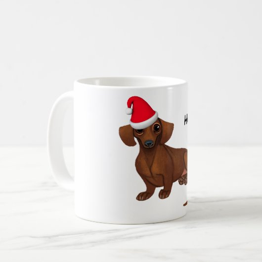 Dackel Weihnachts-Tasse Kaffeetasse (Vorderseite Links)