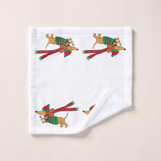 Dackel Weihnachtsbad Handtuch Set (Waschlappen)