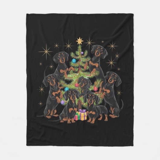 Dackel Weihnachtsbaum Fleecedecke (Vorderseite)