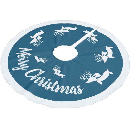 Dackel Weihnachtsbaum Rock Navy Weihnachten Polyester Weihnachtsbaumdecke (Schrägansicht)