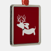 Dackel Weihnachtsbaum Roter Rentier Silbernes Ornament (Rechts)